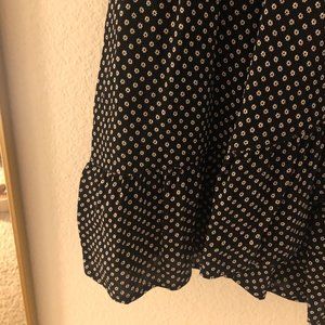 black and white floral faux wrap dress